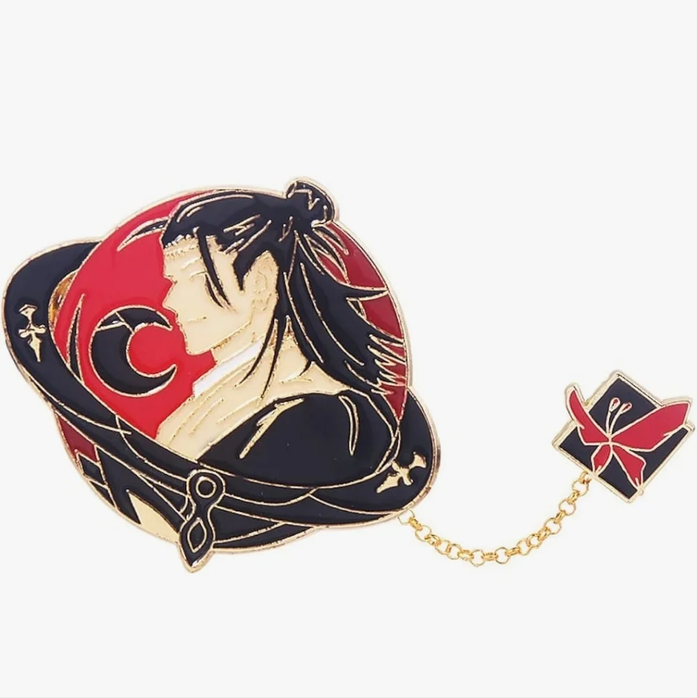 Black and Red Enamel Character Chain Pin Brooch Jiu-Jitsu Kaizen